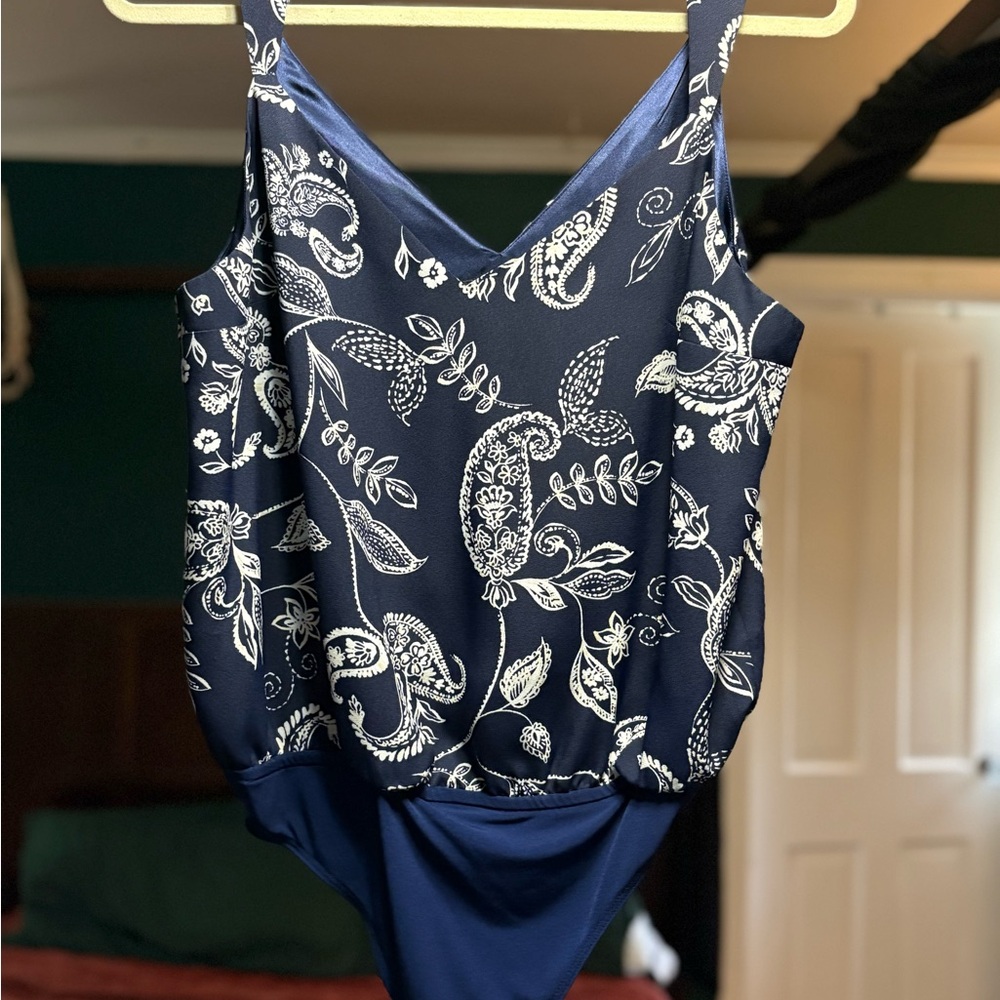 Express Navy Blue Paisley Bodysuit